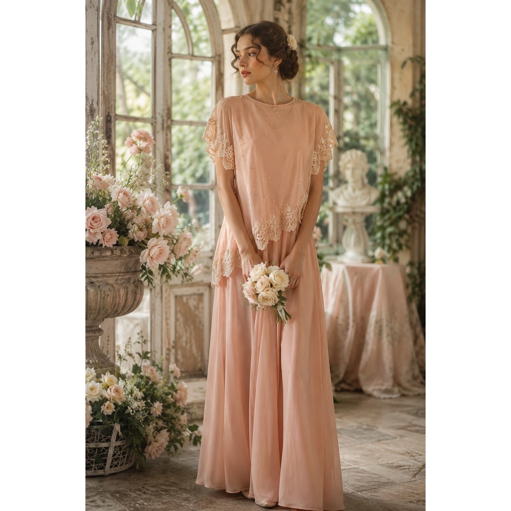 VTG Blush Romantic Formal Lace Pearl Cottagecore Garden Party Dress 6/8 Project